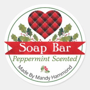 Red Christmas Holly Plaid Étiquettes de la barre d