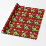 Red Christmas Kids Dinosaurier Niedlich Personalis Geschenkpapier<br><div class="desc">Phantastisches grünes Dinosaurier Weihnachtspapier. Dieser Apatosaurus sieht sehr niedlich aus in einer Ferien roten Weihnachtsmannmütze mit einem kleinen Lächeln. Ich mag prähistorische Weihnachtstiere und Geschenke,  die Kinder Liebe. Passen Sie dieses Geschenk mit dem Namen des Empfängers an,  um es noch personalisierter zu machen.</div>