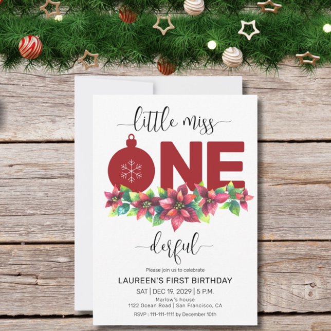 Red Christmas Little MIss 1st Birthday Invitation Einladung (Von Creator hochgeladen)