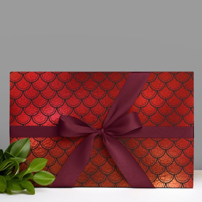 Red Christmas Mermaid Dragon Scales Geschenkpapier (Von Creator hochgeladen)