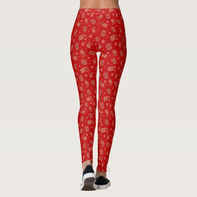 Red Christmas Mittens, Strumpf und Schneeflocken Leggings (Rückseite)