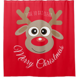 Red Christmas Niedlich Cartoon Reindeer Script Duschvorhang