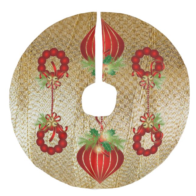 "Red Christmas Ornament" Baumrock Leinenimitat Weihnachtsbaumdecke (Vorderseite)