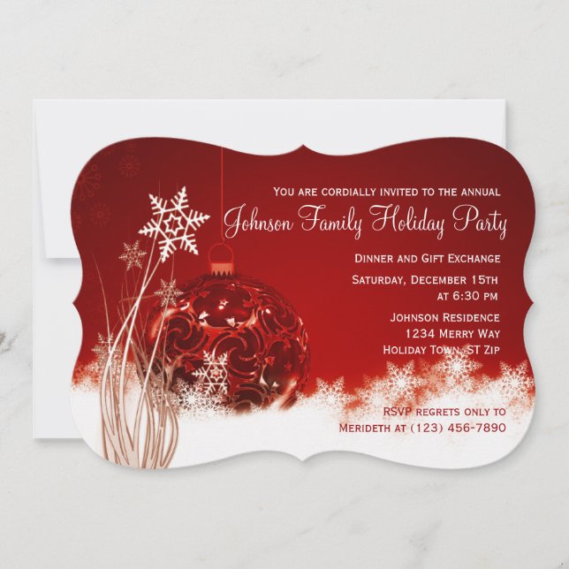 Red Christmas Ornament Fête Invitations (Devant)