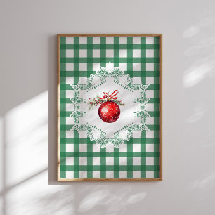Red Christmas Ornament Green Gingham Holiday Poster