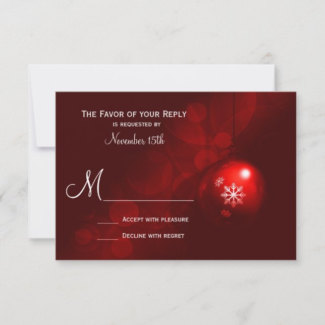Red Christmas Ornament Holiday Wedding RSVP Karten (Vorderseite)