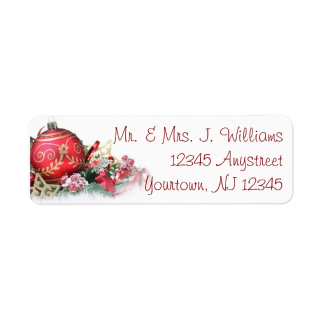 Red Christmas Ornament Return Address Label (Vorne)