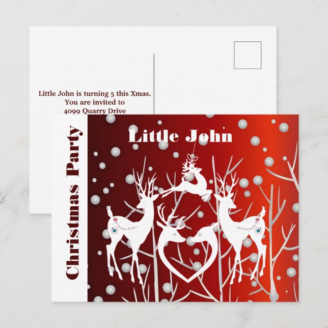 Red Christmas Party Einladung Ankündigung Postcard (Vorne/Hinten)