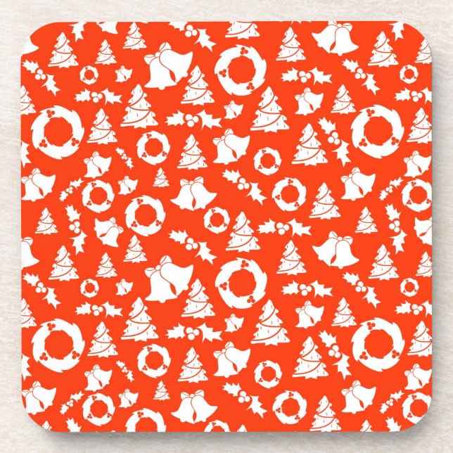 Red Christmas Pattern Getränkeuntersetzer (Vorderseite)