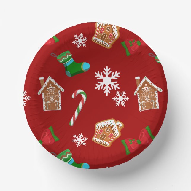 Red Christmas Pattern Pappteller (Vorderseite)