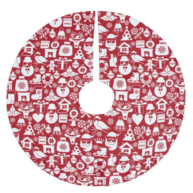 Red Christmas Pattern Polyester Weihnachtsbaumdecke (Vorderseite)