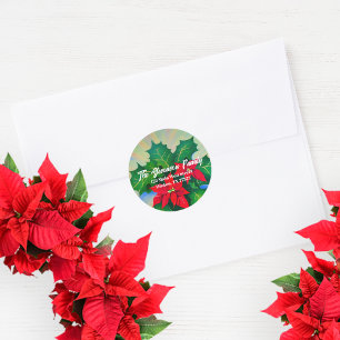Red Christmas Poinsettia Blume Adresse Runder Aufkleber