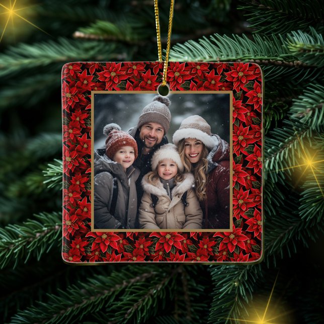 Red Christmas Poinsettia Custom Foto Keramikornament (Von Creator hochgeladen)