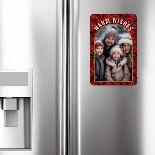 Red Christmas Poinsettia Custom Foto Magnet (Von Creator hochgeladen)