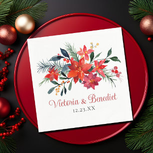 Red Christmas Poinsettia Elegant Floral Wedding Serviette