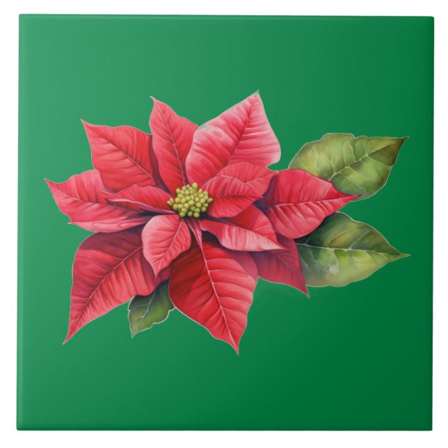 Red Christmas Poinsettia Fliese (Vorderseite)