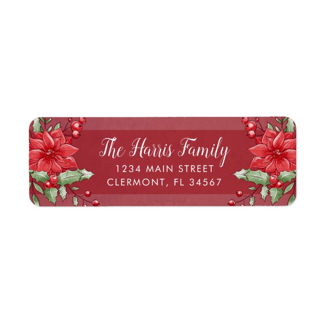Red Christmas Poinsettia Holly Berry Label (Vorne)