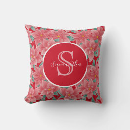 Red Christmas Poinsettia Personalisiert Monogram Kissen