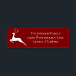 Red Christmas Reindeer Elegante Rücksendeadresse<br><div class="desc">Auf diesen hübschen,  roten Weihnachtskartenetiketten springt neben Ihrer Rücksendeadresse ein eleganter Rentier. Das perfekte Urlaubszubehör mit unseren Grußkarten der Saison.</div>