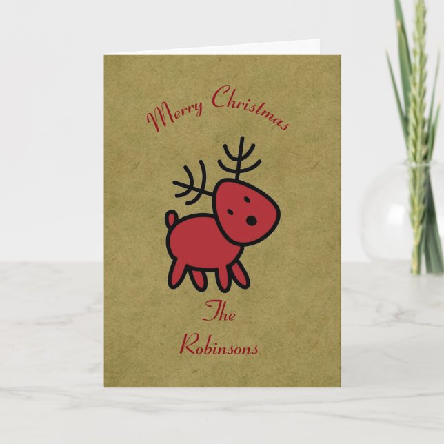 Red Christmas Reindeer Illustration Feiertagskarte (Vorderseite)