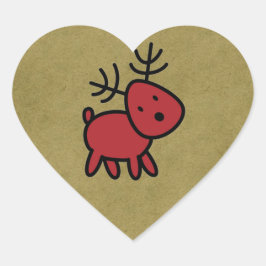 Red Christmas Reindeer Illustration Herz-Aufkleber
