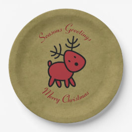 Red Christmas Reindeer Illustration Pappteller