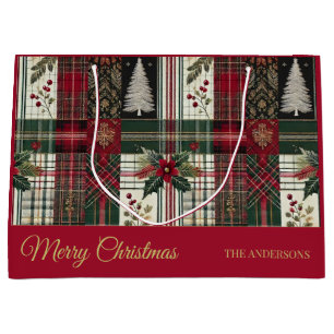 Red Christmas Rustic Kariert Traditionelles Muster Große Geschenktüte