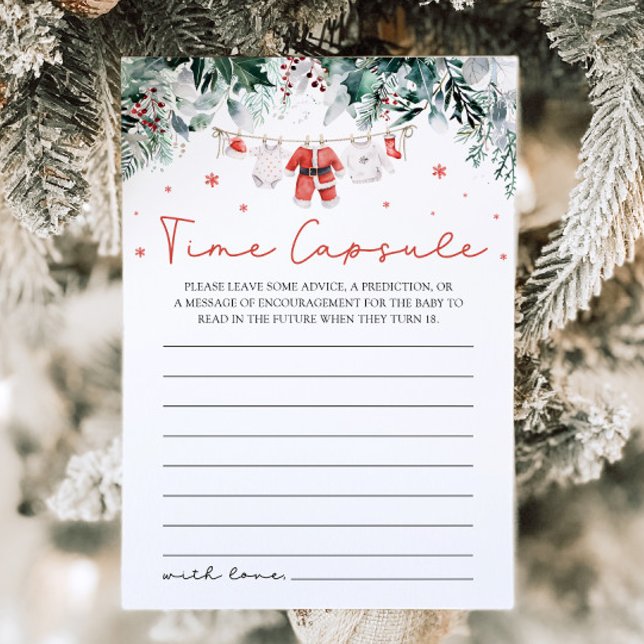 Red Christmas Santa Baby Dusche Time Kapselspiel Einladung (Watercolor Red Christmas Santa Baby Shower Time Capsule Game)