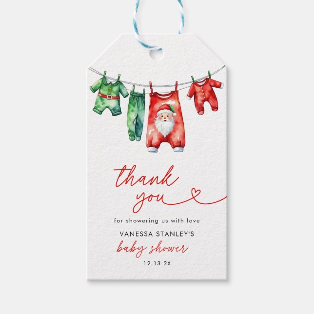 Red Christmas Santa Baby Dusche Vielen Dank Geschenkanhänger (Vorderseite)