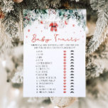 Red Christmas Santa Baby Tracks Baby Shower Game Einladung<br><div class="desc">Das Red Santa Baby Christmas Baby Kleidung Traits Baby Shower Game bringt festliche Freude und warme Vorfreude in Ihre Urlaubsdusche! Dieses Spiel mit einem anmutigen Kleidungsdesign für das rote Weihnachtskind lädt die Gäste dazu ein, die Eigenschaften eines Familienmitglieds zu erraten, von denen die Mama hofft, dass das Kind sie erben...</div>