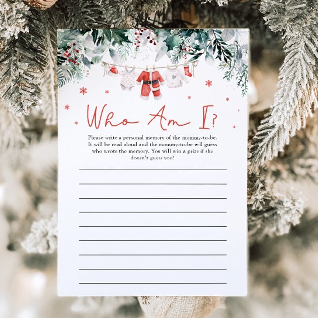 Red Christmas Santa Who I Baby Showspiel Einladung (Watercolor Red Christmas Santa Who Am I Baby Shower Game)