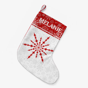 Red Christmas Snowflake Custom Monogram Kleiner Weihnachtsstrumpf