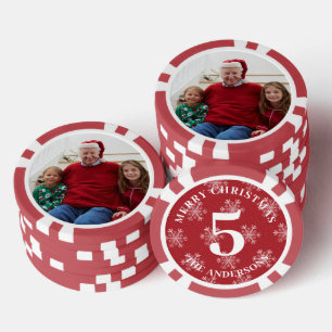 Red Christmas Snowflakes Custom Foto 5 Wert Pokerchips
