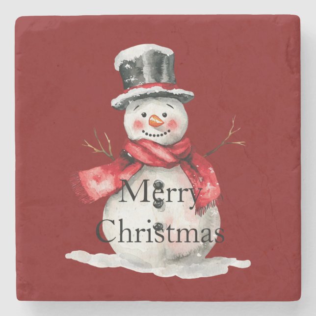Red Christmas Snowman Santa Steinuntersetzer (Vorderseite)
