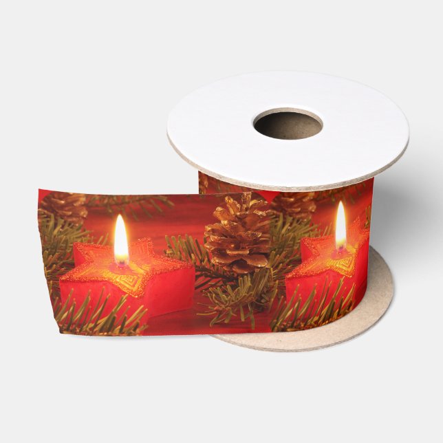 Red Christmas Star Candle Satin Geschenk Ribbon Satinband (Spule)