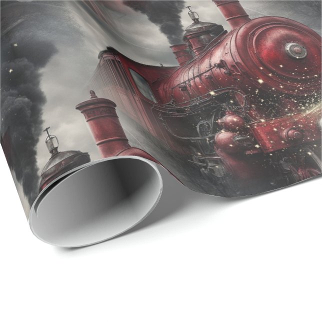Red Christmas Steam Train  Geschenkpapier (Rolleneckpunkt)