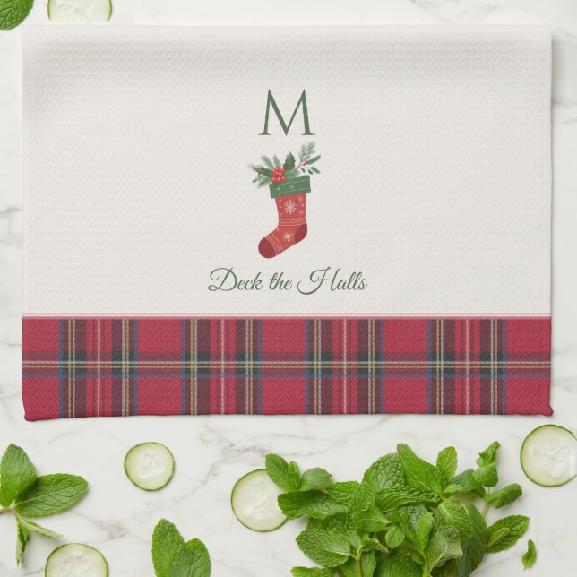 Red Christmas Strumpf Custom Monogram Xmas Geschirrtuch (Gefaltet)
