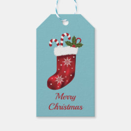 Red Christmas Strumpf On Blue - Frohe Weihnachten Geschenkanhänger
