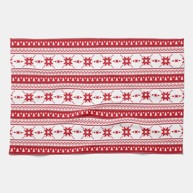 Red Christmas Sweater Inspiriertes Muster Handtuch (Horizontal)
