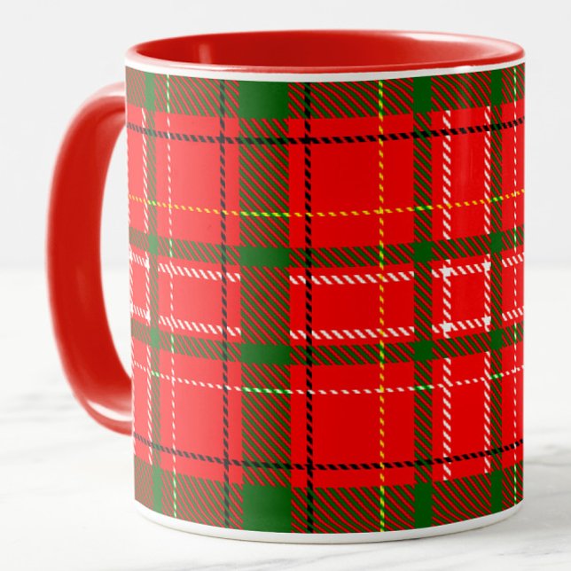 Red Christmas Tartan Kariertes Musterdesign Tasse (Von Creator hochgeladen)