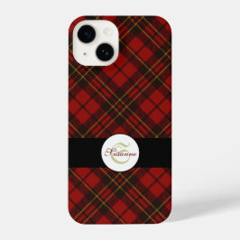 Red Christmas tartan stylisches Muster Monogram iPhone 14 Hülle