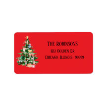 Red Christmas Tree Address Label