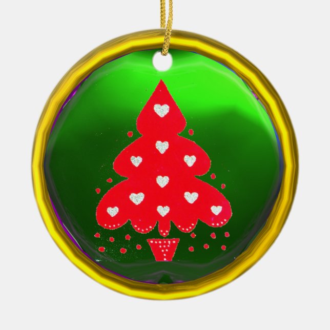 RED CHRISTMAS TREE FERIENPARTEI grün Keramik Ornament (Vorne)
