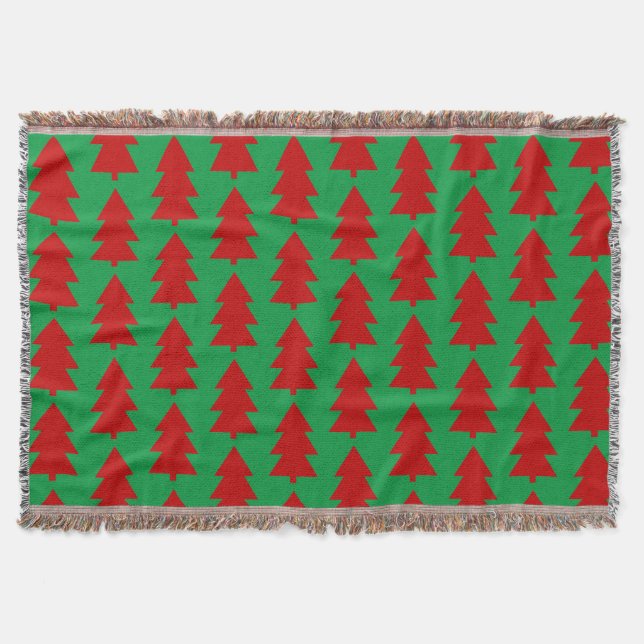Red Christmas Tree Green Throw Blanket Decke (Vorderseite)