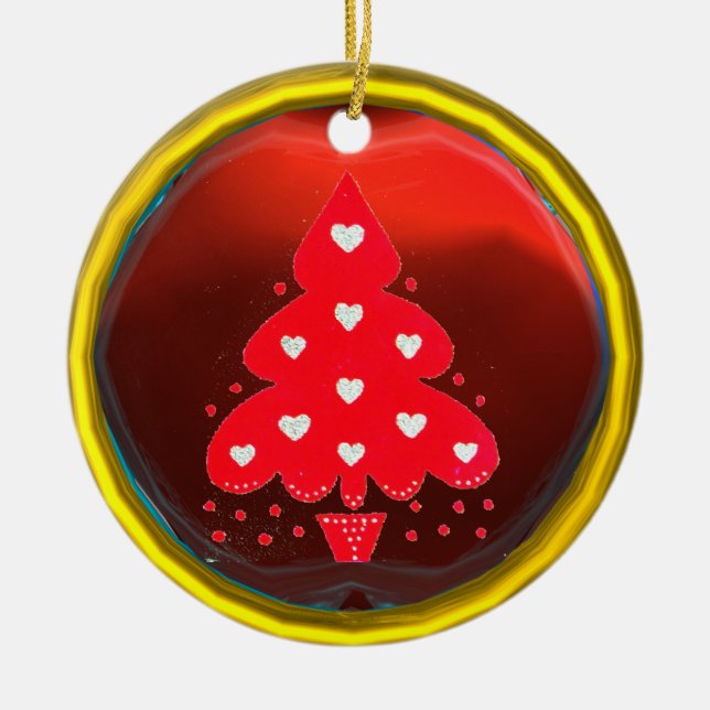 RED CHRISTMAS TREE HOLIDAY PARTEI Rot Keramikornament (Vorne)