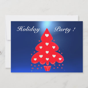 RED CHRISTMAS TREE HOLIDAY PARTY Blue Einladung