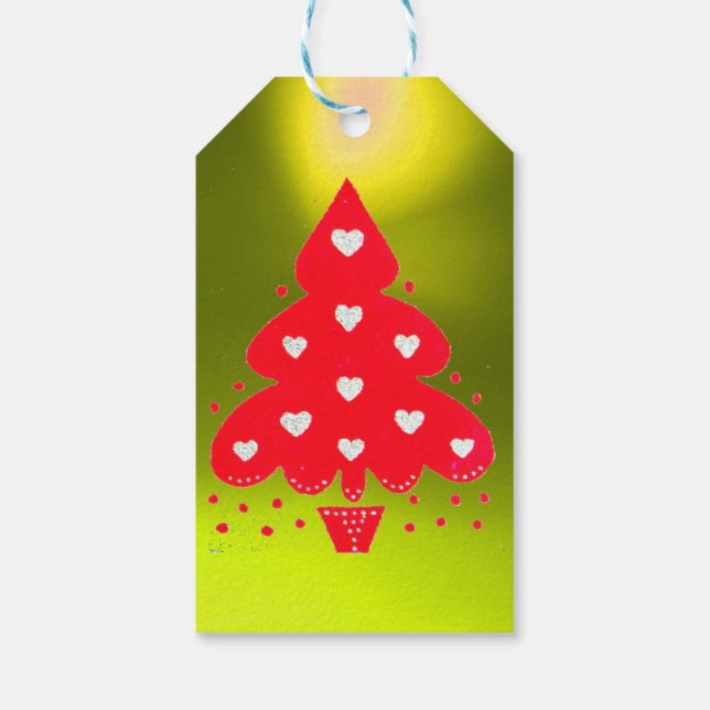 RED CHRISTMAS TREE HOLIDAY PARTY Gelb Geschenkanhänger (Rückseite)