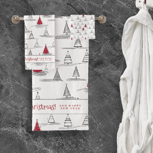 Red Christmas Tree Pattern#5 ID1009 Badhandtuch Set