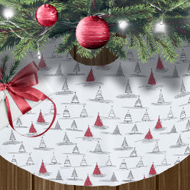 Red Christmas Tree Pattern#5 ID1009 Polyester Weihnachtsbaumdecke