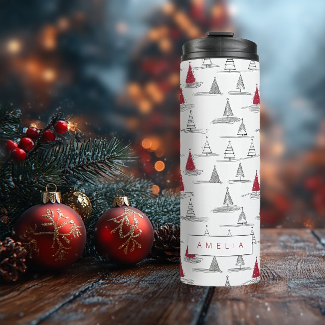 Red Christmas Tree Pattern#5 ID1009 Thermosbecher (Von Creator hochgeladen)